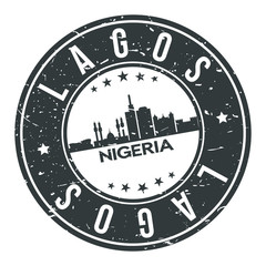 Lagos Nigeria Round Stamp Icon Skyline City Design Badge Rubber.