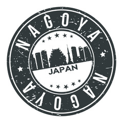 Nagoya Japan Round Stamp Icon Skyline City Design Badge Rubber.