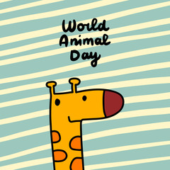 World animal day hand drawn vector illustration in cartoon comic style giraffe cute kawaii