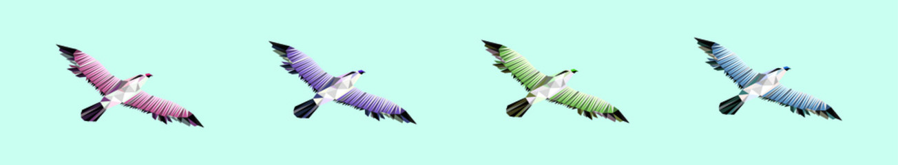 set of eagle cartoon icon design template with various models in polygon style. vector illustration