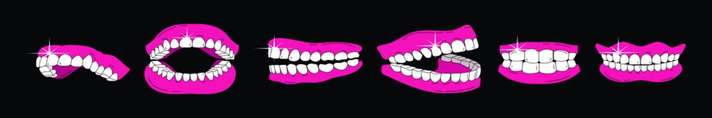 set of gums and teeth cartoon icon design template with various models. vector illustration