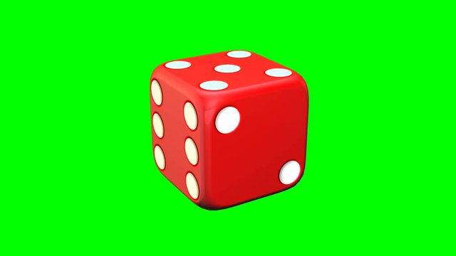 Casino red dice rotating at green background. Seamless loopable animation.