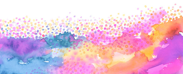 Abstract watercolor smear blot painting. Color long horizontal texture background.