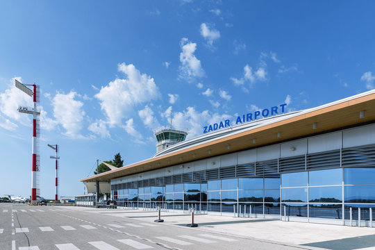 ZADAR, CROATIA - 2020, 17 August. Zadar airport, view from the runway. Zadar airport building.