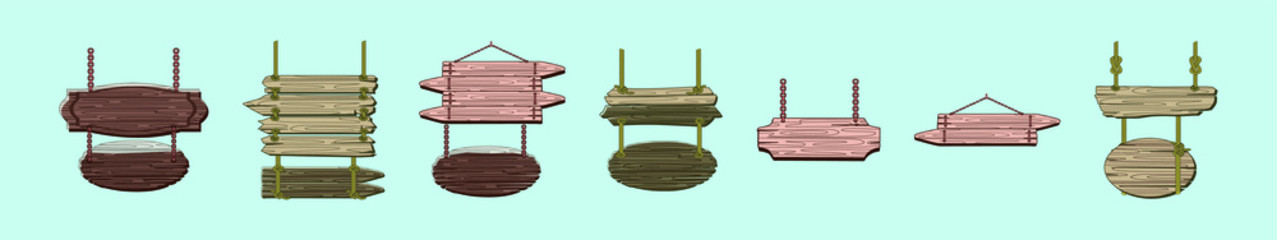 set of wooden board cartoon icon design template with various models. vector illustration