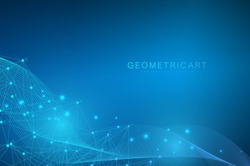 Geometric abstract background with connected line and dots. Structure molecule and communication. Big Data Visualization. Medical, technology, science background. Vector illustration.