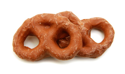 Several milk chocolate covered pretzels