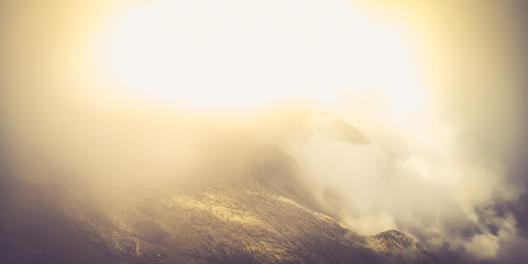 Misty Fagaras Mountains, Romania. Mist over the alps of Transylvania.