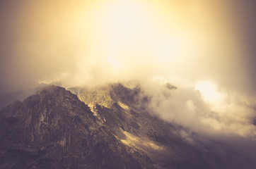 Misty Fagaras Mountains, Romania. Mist over the alps of Transylvania.