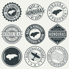 Honduras Set of Stamps. Travel Stamp. Made In Product. Design Seals Old Style Insignia.