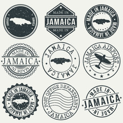 Jamaica Set of Stamps. Travel Stamp. Made In Product. Design Seals Old Style Insignia. - obrazy, fototapety, plakaty