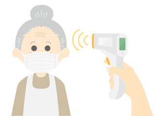 検温される年配女性のイラスト