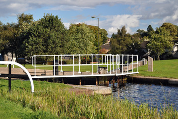 Close Up of Closed Lock Gates on Industrial Canal