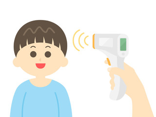 検温される男の子のイラスト
