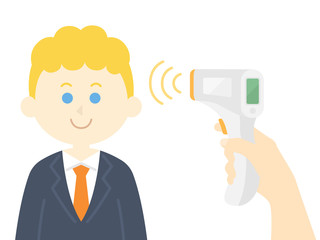 検温される白人ビジネスマンのイラスト