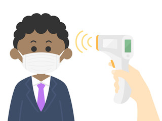 検温される黒人ビジネスマンのイラスト