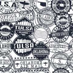 Tulsa Oklahoma Stamps. City Stamp Vector Art. Postal Passport Travel. Design Set Pattern.