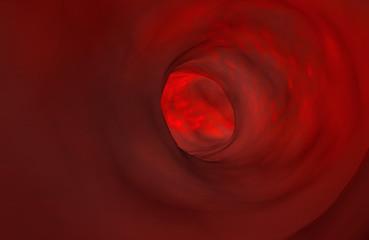 organischer tunnel, leere arterie, warmes licht scheint durch die wand des blutgefäßes hindurch, struktur der gefäß-membran sichtbar, 3d rendering oder illustration, horizontales banner & hintergrund