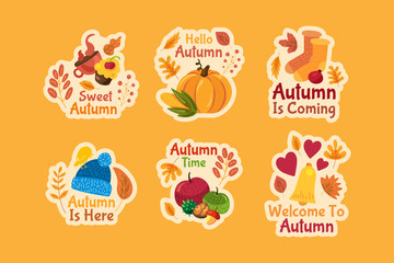 Set of autumn stickers. Cute autumn labels