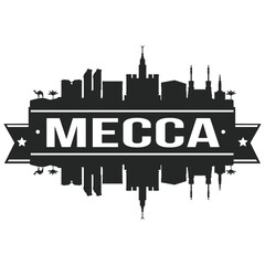 Mecca Skyline Stamp Silhouette City Design Vector Art Landmark.