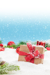 Christmas greeting card with decor and gift box