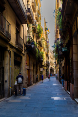 Barcelona, Catalonia, Spain, September 22, 2019 Unknown people walk through the streets of Barcelona in the Gothic quarter.