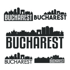 Bucharest Romania Flat Icon Skyline Vector Silhouette Design Set.