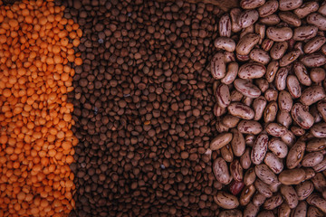 Red lentils, black lentils and white beans