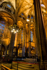 Barcelona, Catalonia, Europe, Spain, September 22, 2019. Awesome interior of the Cathedral of the Holy Cross and Saint Eulalia (Cafedral de la Santa Cruz Eulalia). 