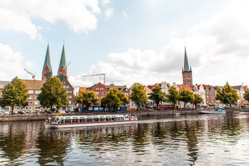 Naklejka premium Cityscape of Luebeck at the Trave