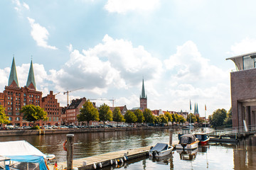 Fototapeta premium Cityscape of Luebeck at the Trave