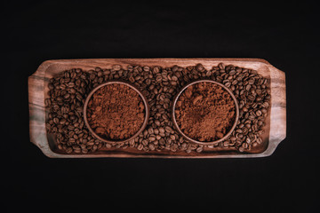 Evolution of coffee on black background