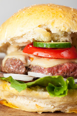 home made hamburger on rustic wood