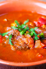 closeup of hungarian goulash stew