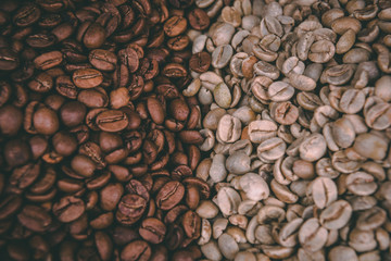 Collection of white coffee and black coffe beans