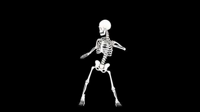 Skeleton dancing twist. Halloween party character. 3d looped animation with alpha channel.