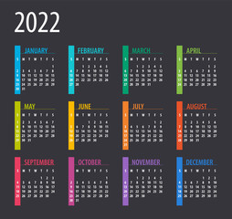 2022 Calendar - illustration. Template. Mock up