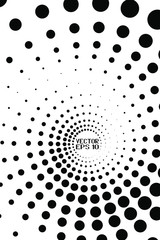 Abstract Black and White Geometric Pattern with Circles. Spiral-like Spotted Tunnel. Contrasty Halftone Optical Psychedelic Illusion. Vector. 3D Illustration