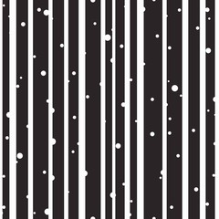 Seamless abstract pattern with black stripes and white dots or circles. Kaleidoscope background.
