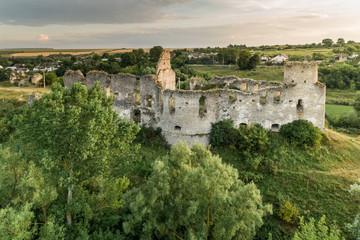 Obraz premium Aerial view oа Sydoriv castle ruins in a rural countryside on Sydoriv village, Ternopil region, Ukraine.