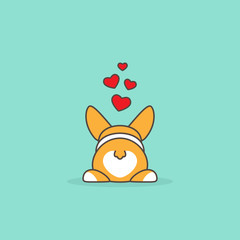 Funny welsh corgi butt with hearts. Love, romantic, amour icon. rabbits couple.