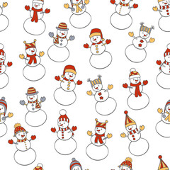 Christmas seamless pattern with snowmen