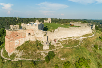Fototapeta na wymiar Aerial view of Kremenets castle ruins located on top of a hill in Kremenets town, Ternopil region, Ukraine.