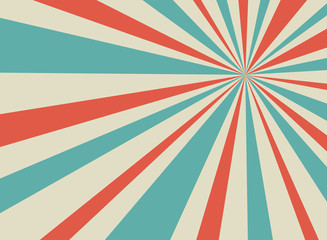 Sunlight retro horizontal background. Pale red, blue, beige color burst background.