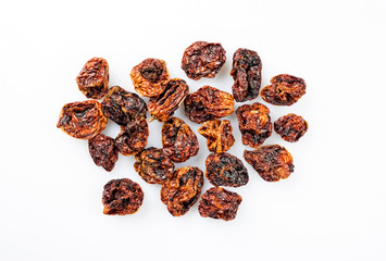 Dried Mexican hot Chile habanero seco chili offered as close-up on white background with copy space - free-form select 