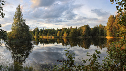 Evening on a nameless lake in the Tver region. Russia