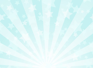 Sunlight horizontal background. Powder blue color burst background with shining stars.
