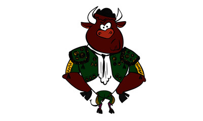 Fototapeta na wymiar illustration of bull dressed as a bullfighter.