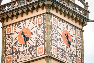 old tower with a clock of the city hall of Passau in Germany