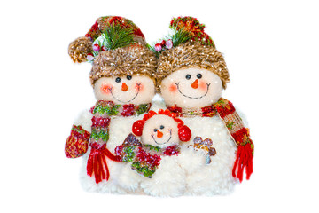 
Three cheerful snowmen isolated on a white background.